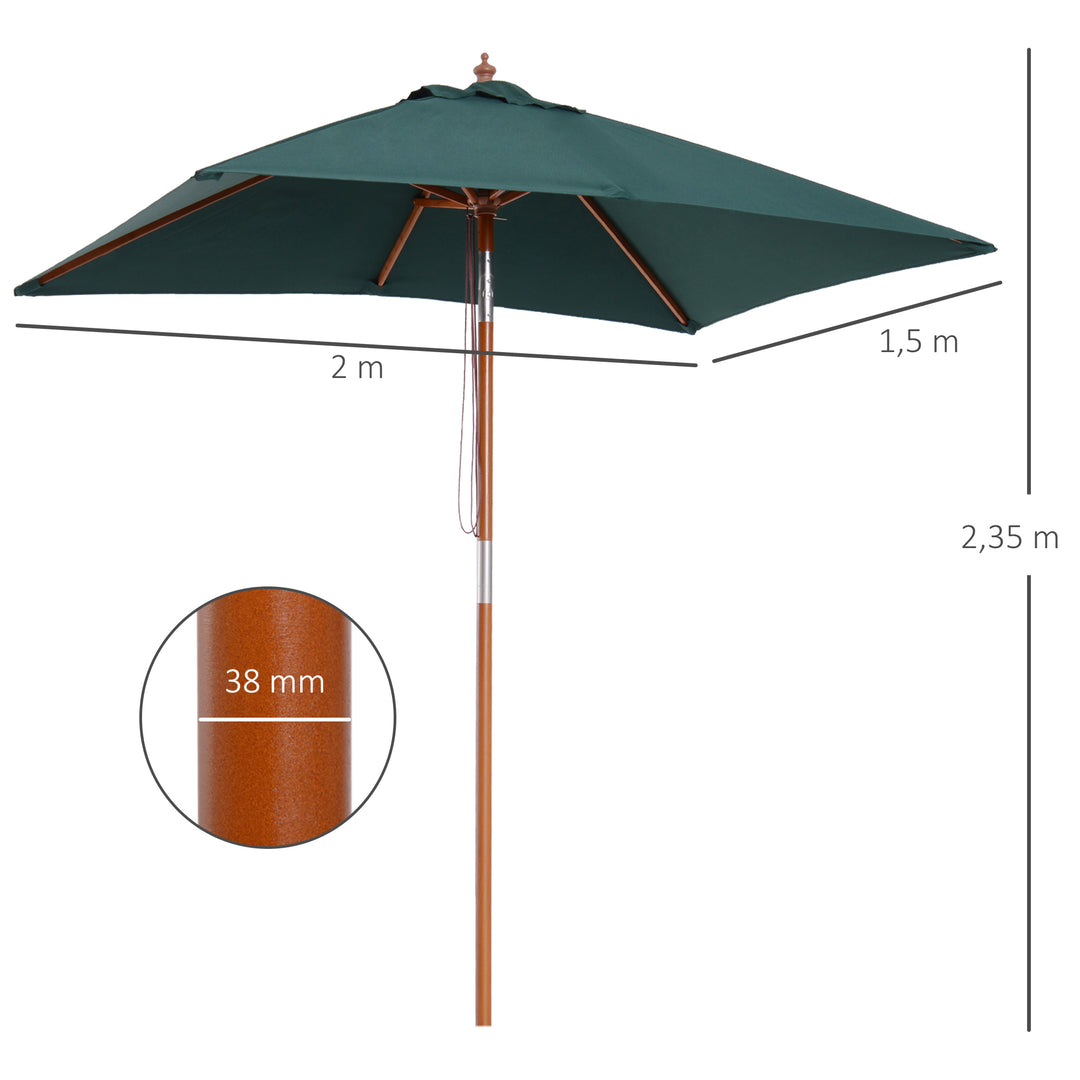 Parasol 200 x 150 x 235 cm, Sammenklappelig Haveparasol, 3-trins justerbar, Rektangulær Strandparasol, Vandafvisende og UV-resistent til Strand, Balkon, Terrasse, Have, Grøn