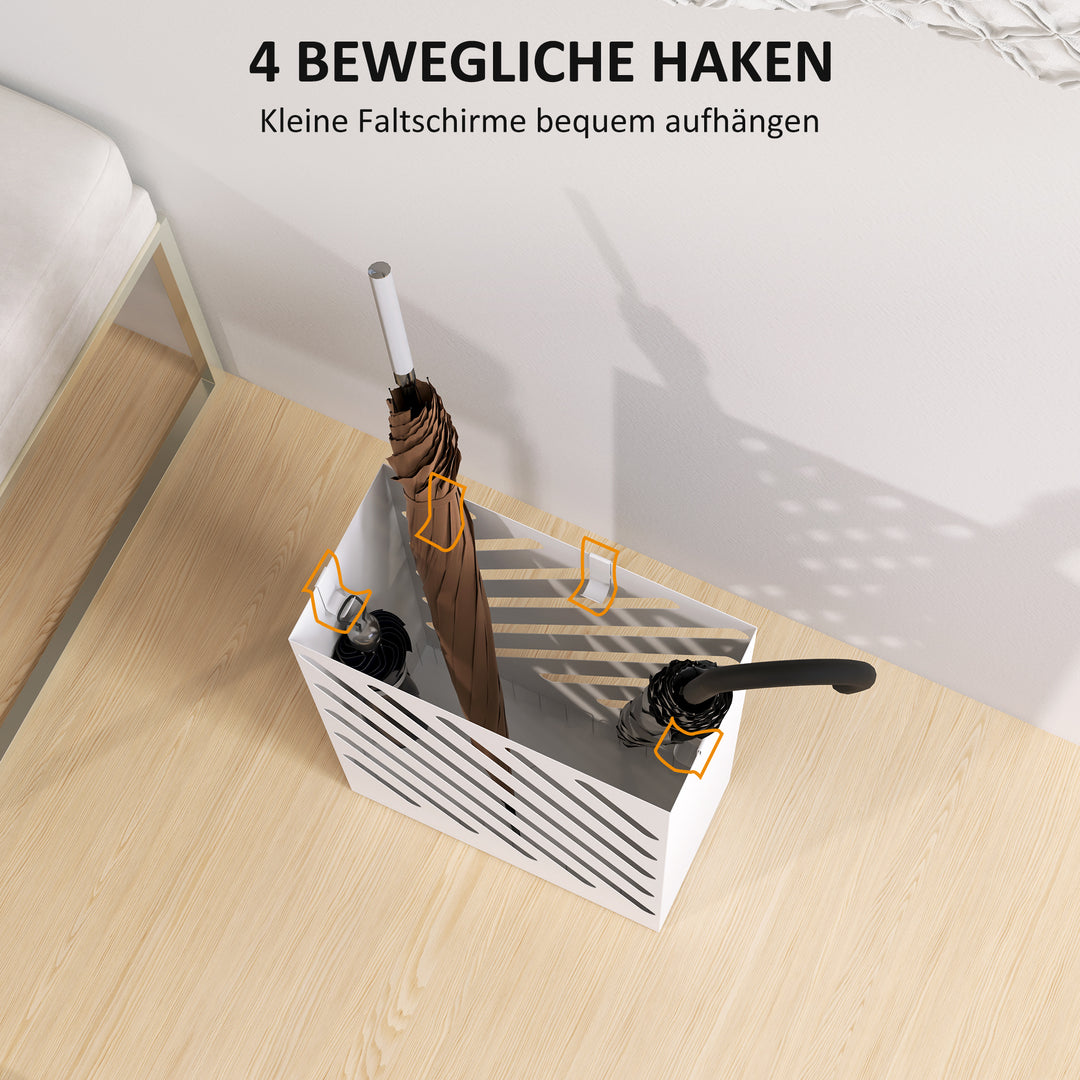 Paraplystativ med drypbakke, 4 kroge, stål, 28l x 14b x 41h cm, hvid