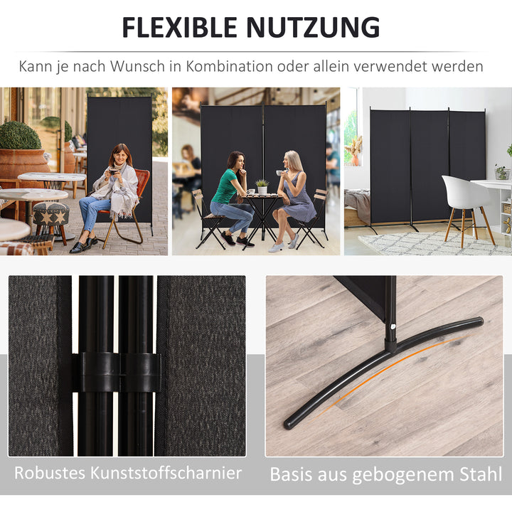 Rumdeler, 3-panels privatlivsskærm, rumdeler med metalramme, sort