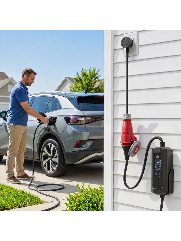 Mobil vægboks 11kW 8m Type 2 CEE 6-16A til Type 2 IP65 til elbiler med hybridladning