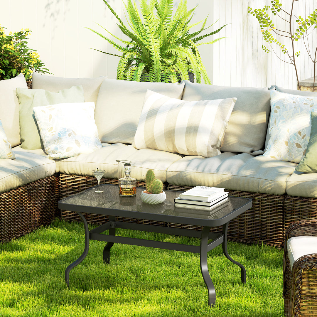 Sidebord sofabord i hærdet glas med bølgedesign, afrundet hjørne balkonbord 95x55 cm sort