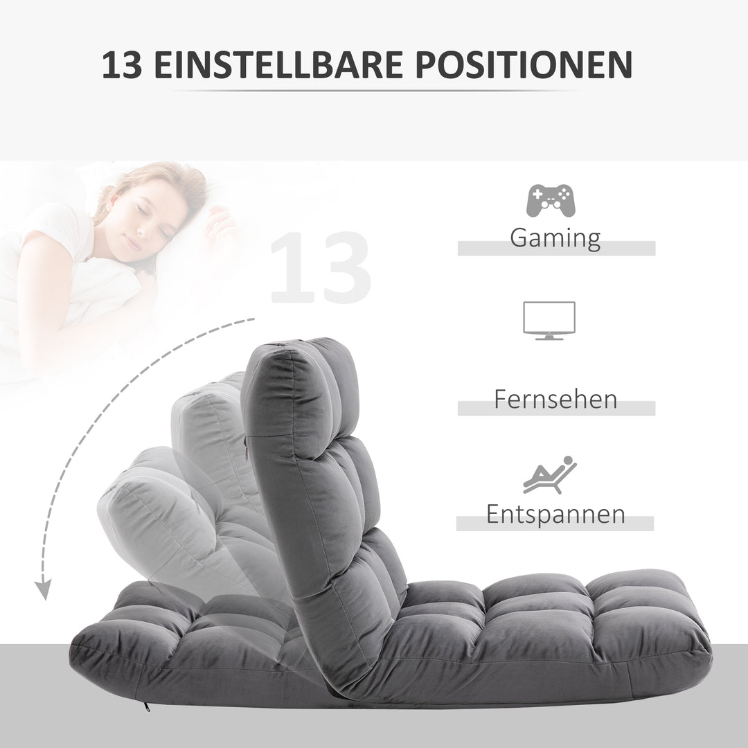 Lænestol gæstemadras gulvstol, justerbar ryglæn, velourlook, 55 cm x 71 cm x 53,5 cm, grå