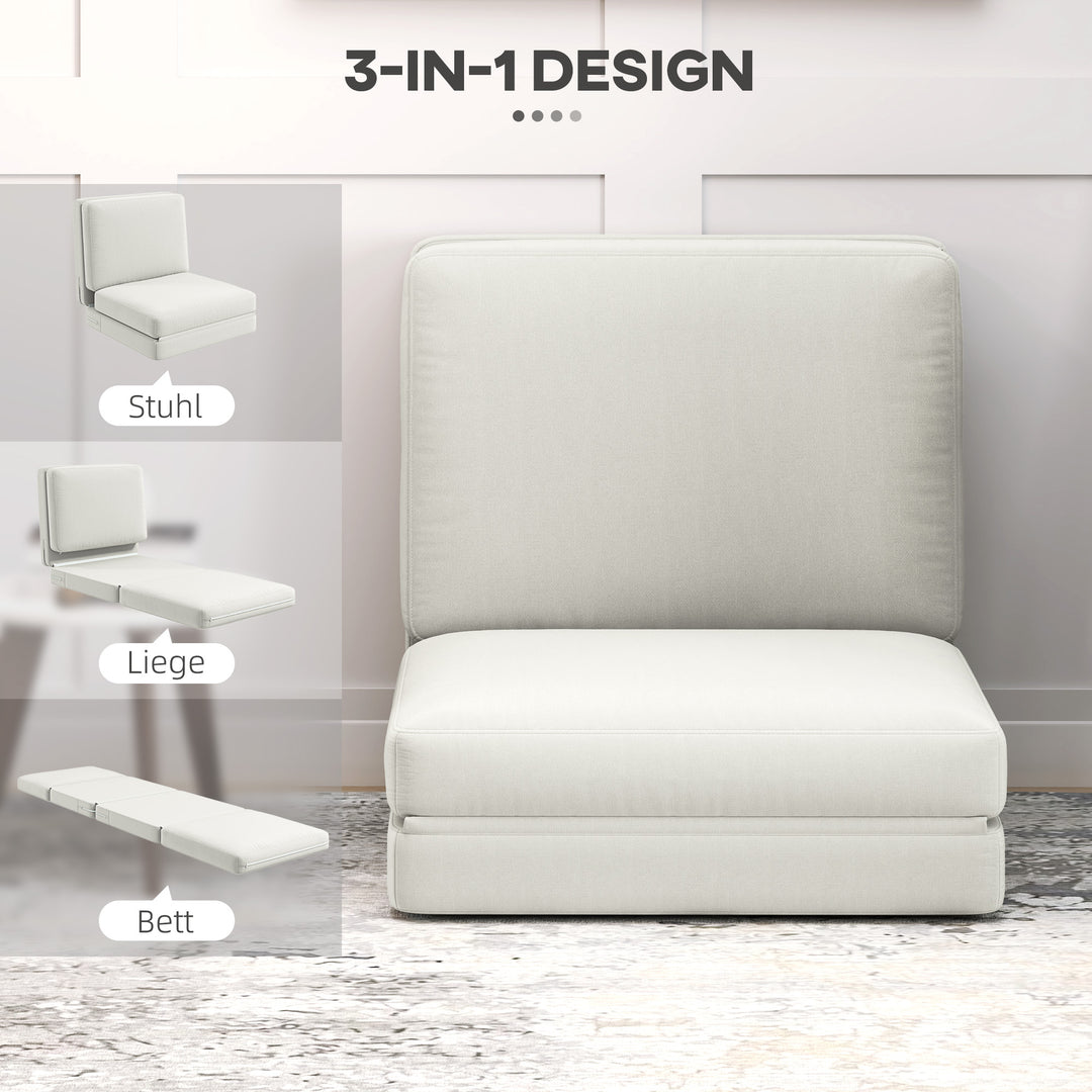 Sammenklappelig gulvstol med hynde, konvertibel polstret sofa, stue, gæsteværelse, kontor, 75 x 268 x 18 cm, cremehvid