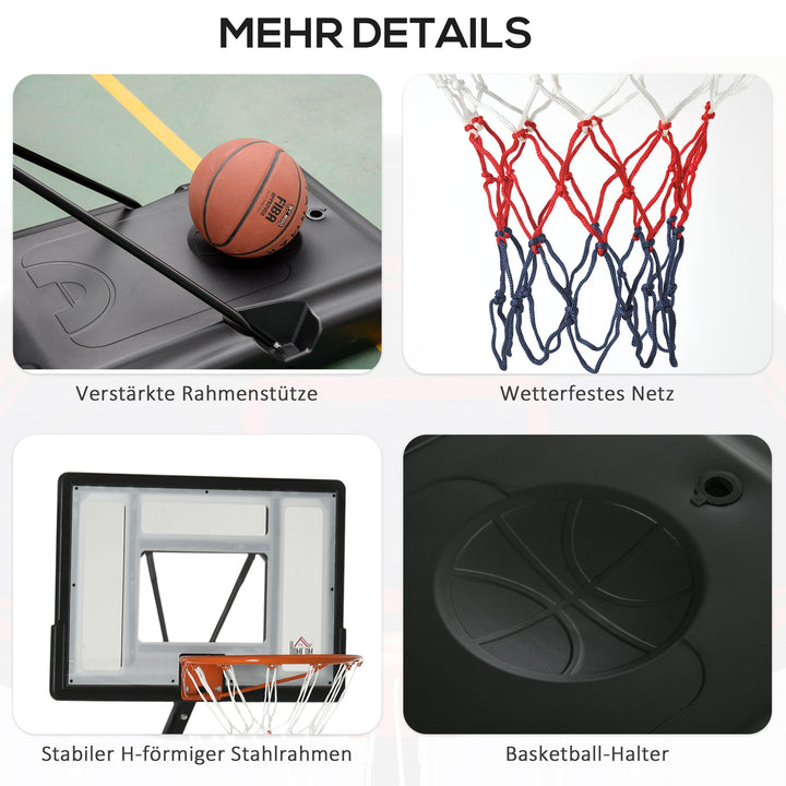 Basketballstativ med hjul, rullelig, 210-260 cm højdejusterbar, basketballkurv med stativ, egnet til indendørs og udendørs brug, stål, plastik, sort