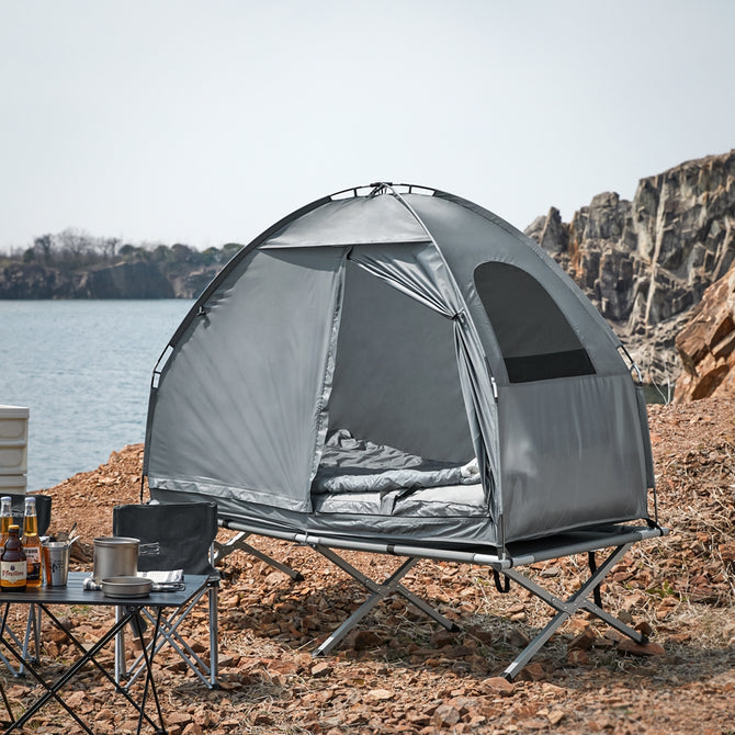 Telt til 1 person, Længde 193 cm Bredde 86 cm Højde 160 cm, grå