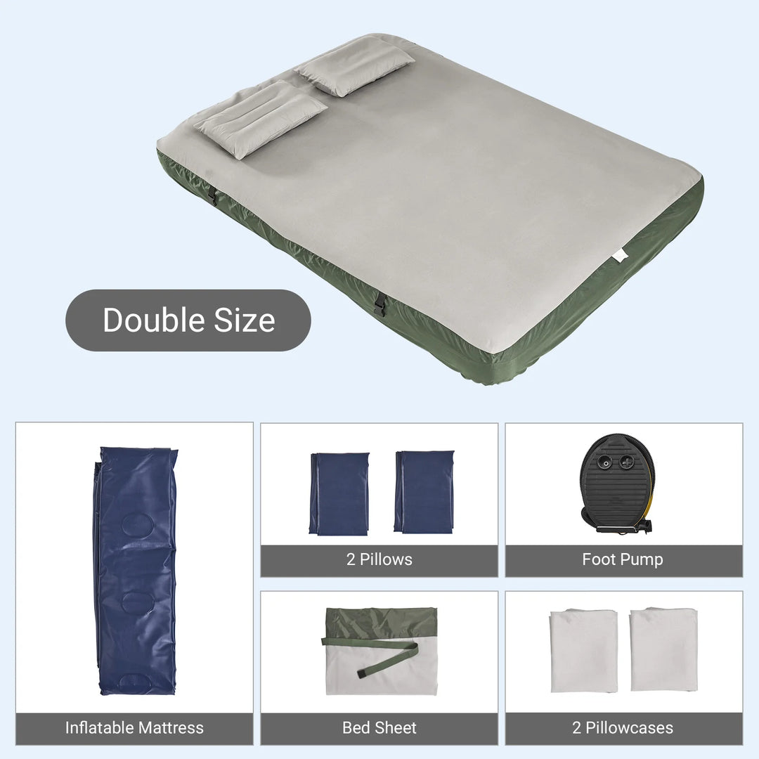 Dobbelt luftmadras med pumpe, lagner og puder – 191 × 137 cm