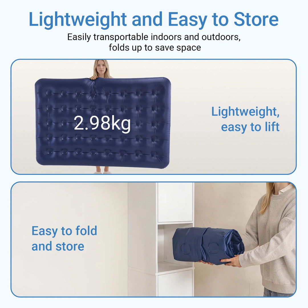 Dobbelt luftmadras med pumpe, lagner og puder – 191 × 137 cm