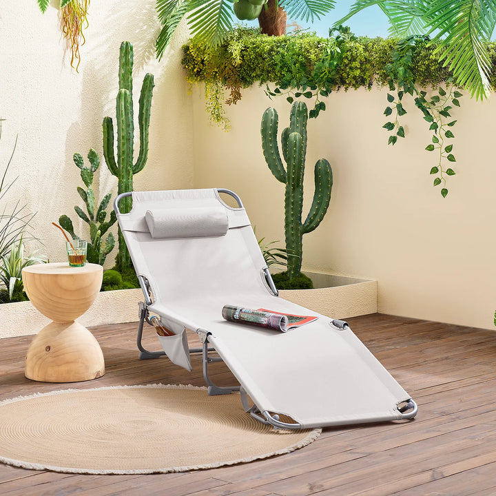 Foldbar solstol med nakkepude – til have og altan, beige