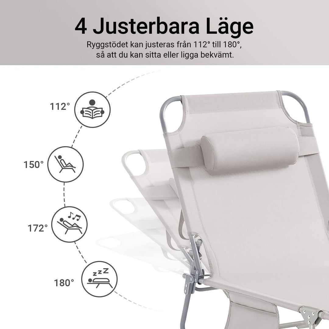 Foldbar solstol med nakkepude – til have og altan, beige
