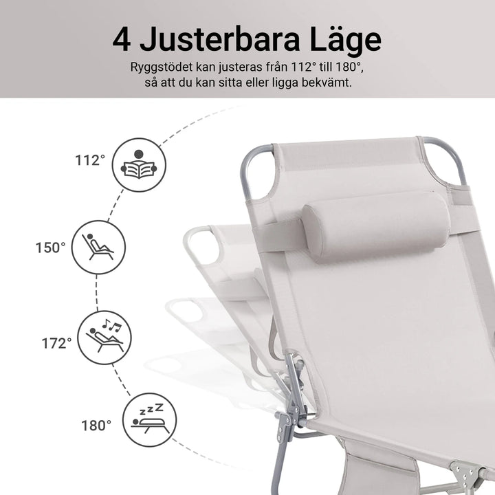 Foldbar solstol med nakkepude – til have og altan, beige