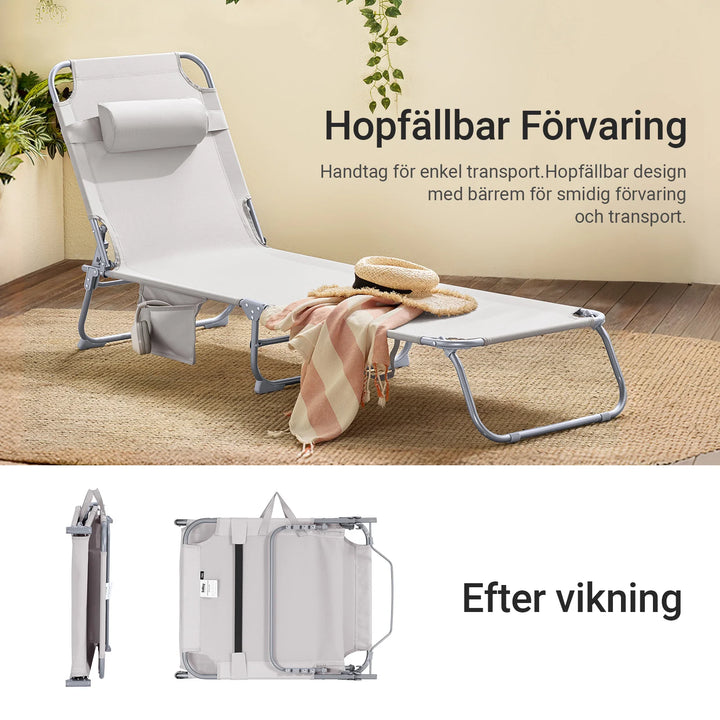 Foldbar solstol med nakkepude – til have og altan, beige