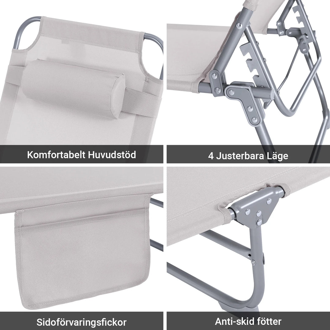 Foldbar solstol med nakkepude – til have og altan, beige