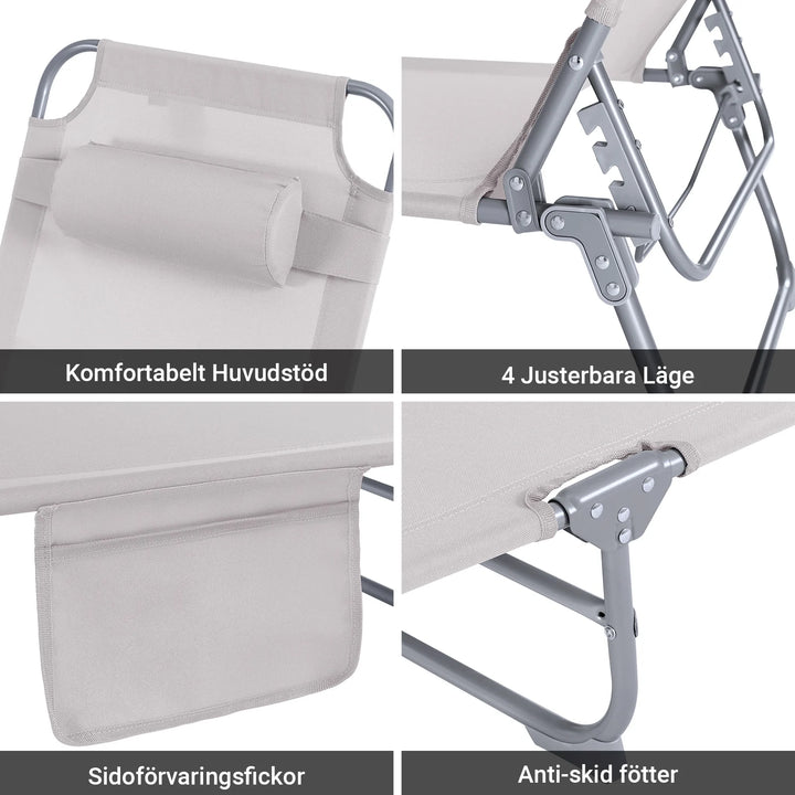 Foldbar solstol med nakkepude – til have og altan, beige