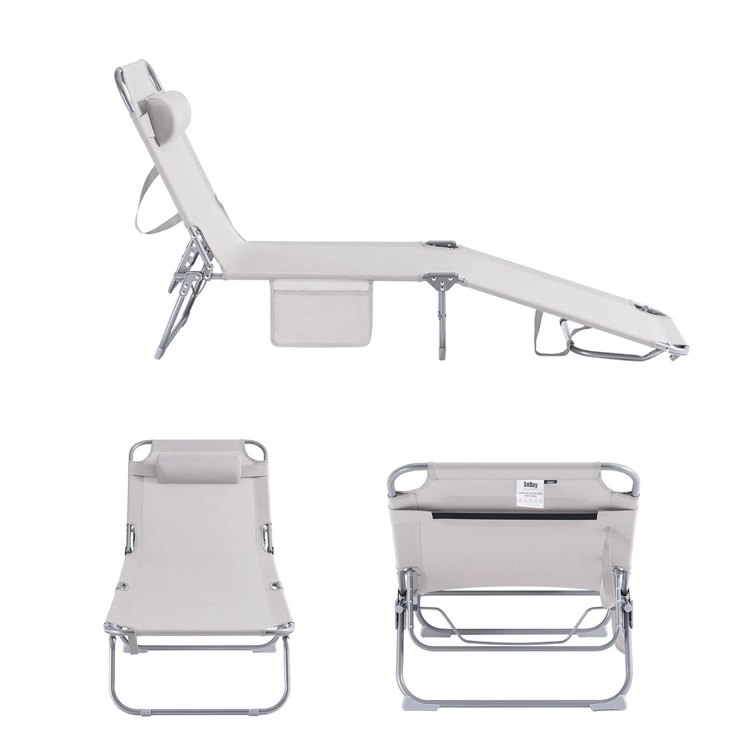 Foldbar solstol med nakkepude – til have og altan, beige