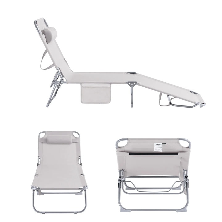 Foldbar solstol med nakkepude – til have og altan, beige