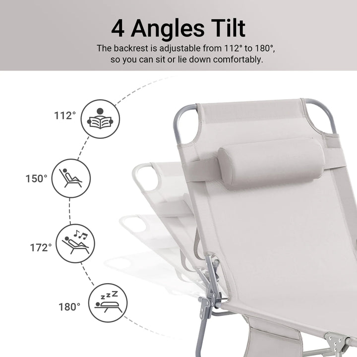 Sæt med 2 foldbare liggestole / campingstole i textilene, justerbart ryglæn, beige