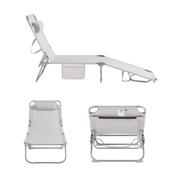 Sæt med 2 foldbare liggestole / campingstole i textilene, justerbart ryglæn, beige