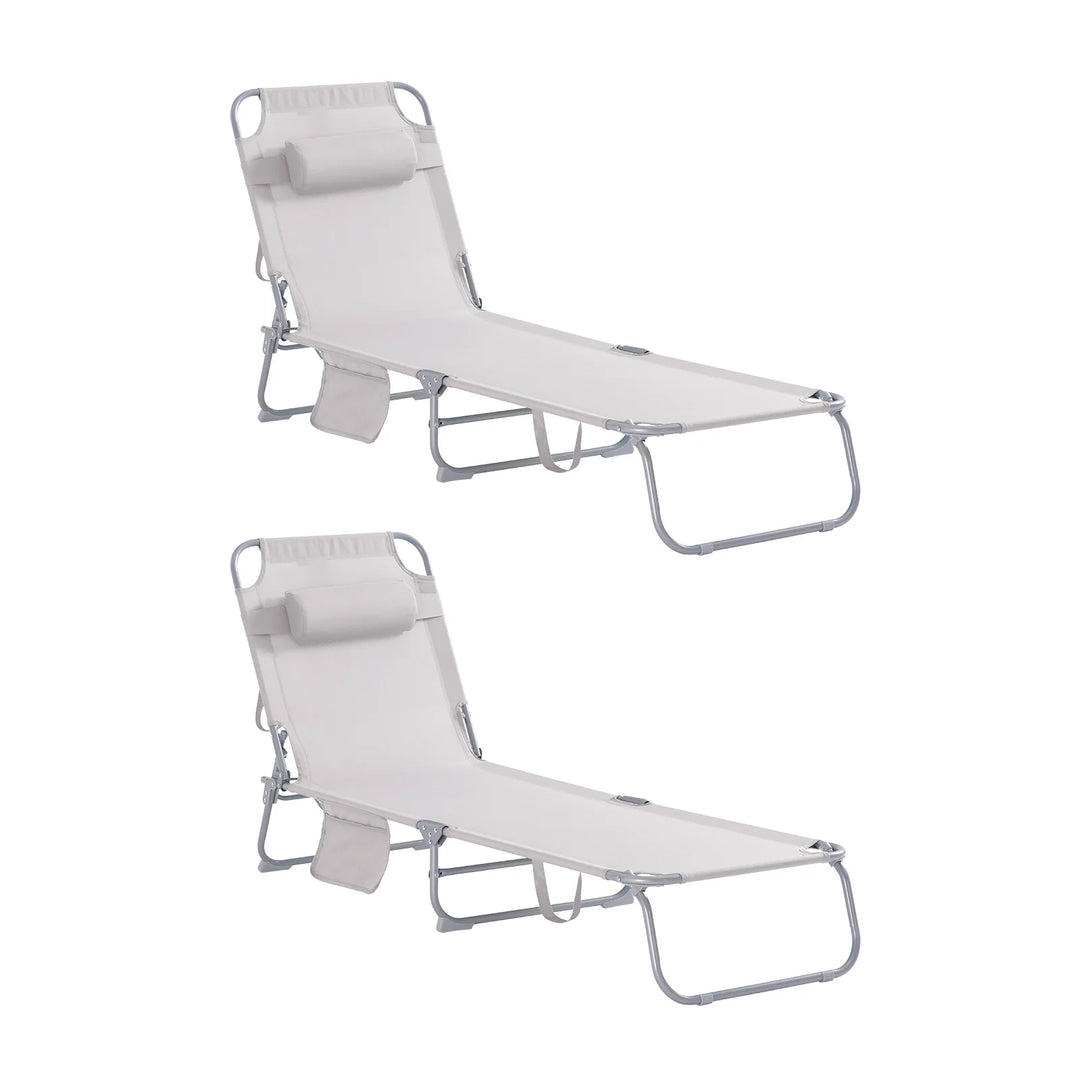 Sæt med 2 foldbare liggestole / campingstole i textilene, justerbart ryglæn, beige