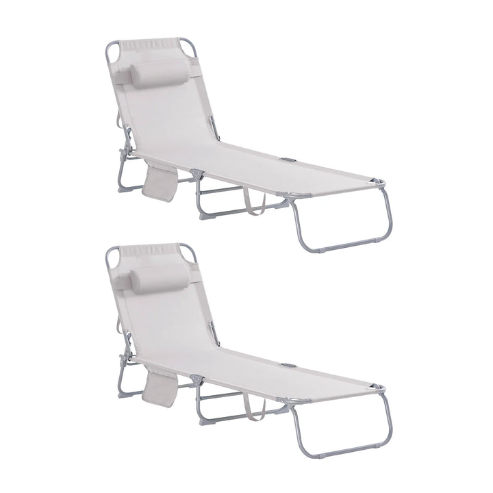 Sæt med 2 foldbare liggestole / campingstole i textilene, justerbart ryglæn, beige