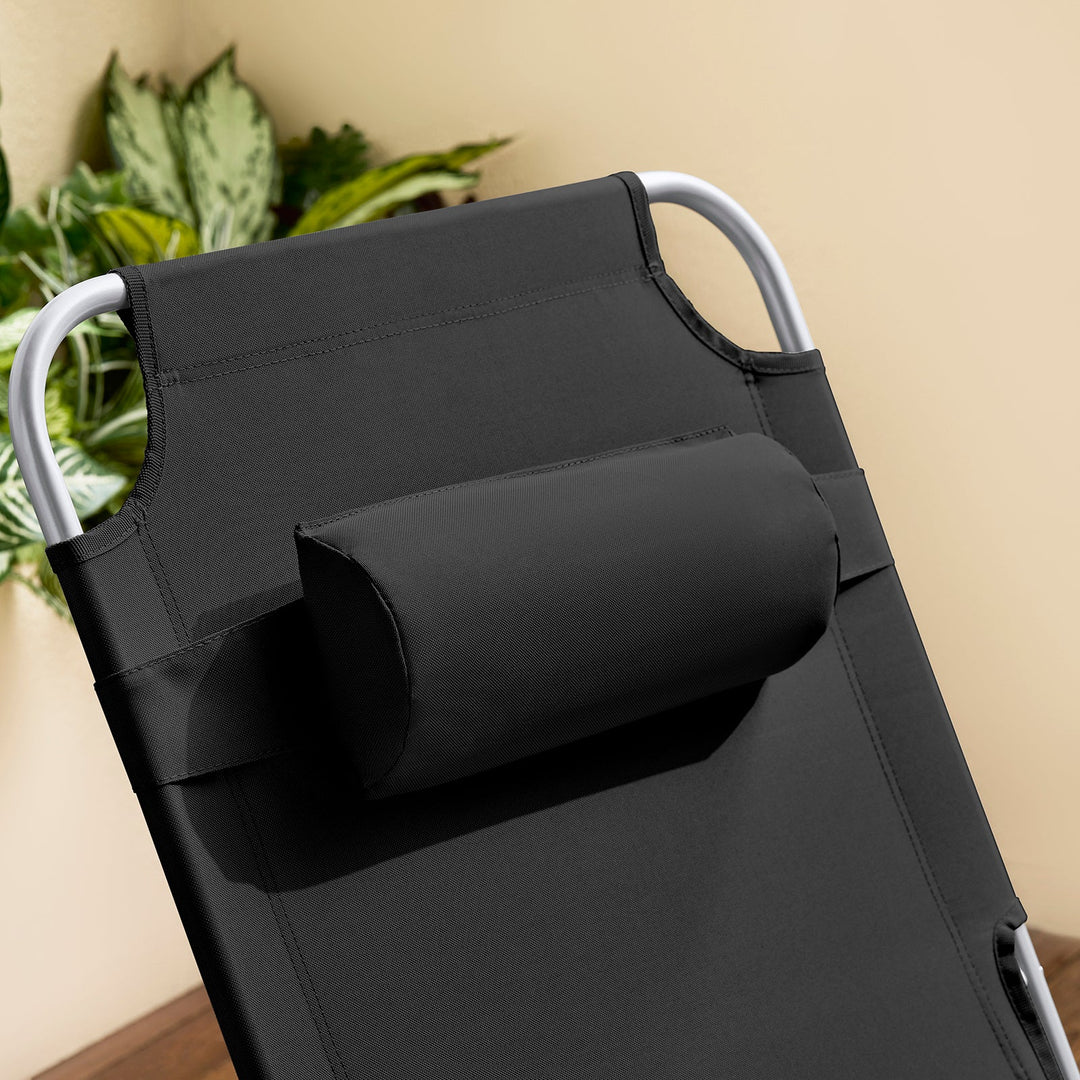 Foldbar solstol med nakkepude – til have og altan, sort
