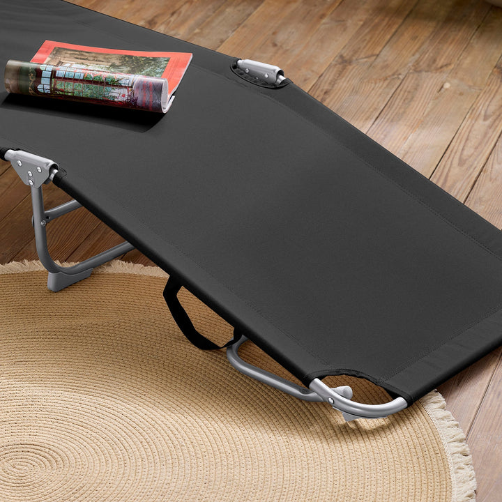 Foldbar solstol med nakkepude – til have og altan, sort