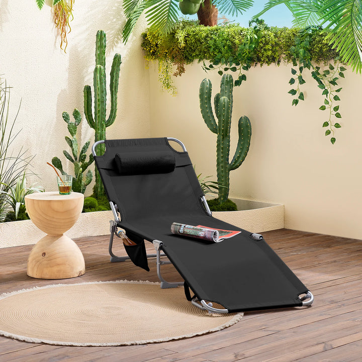 Foldbar solstol med nakkepude – til have og altan, sort