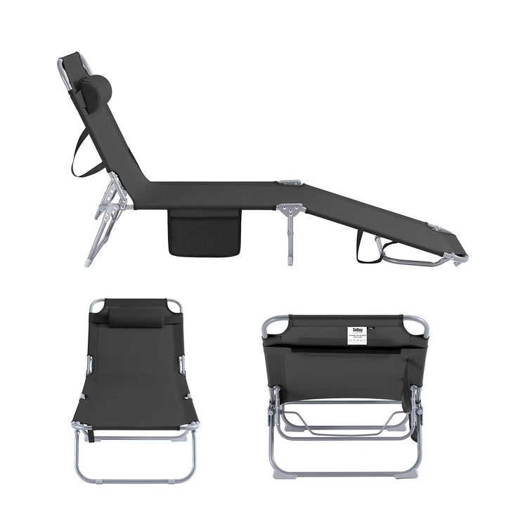 Sæt med 2 x foldbare solstole med nakkepude og justerbar solskærm – til have og altan, sort