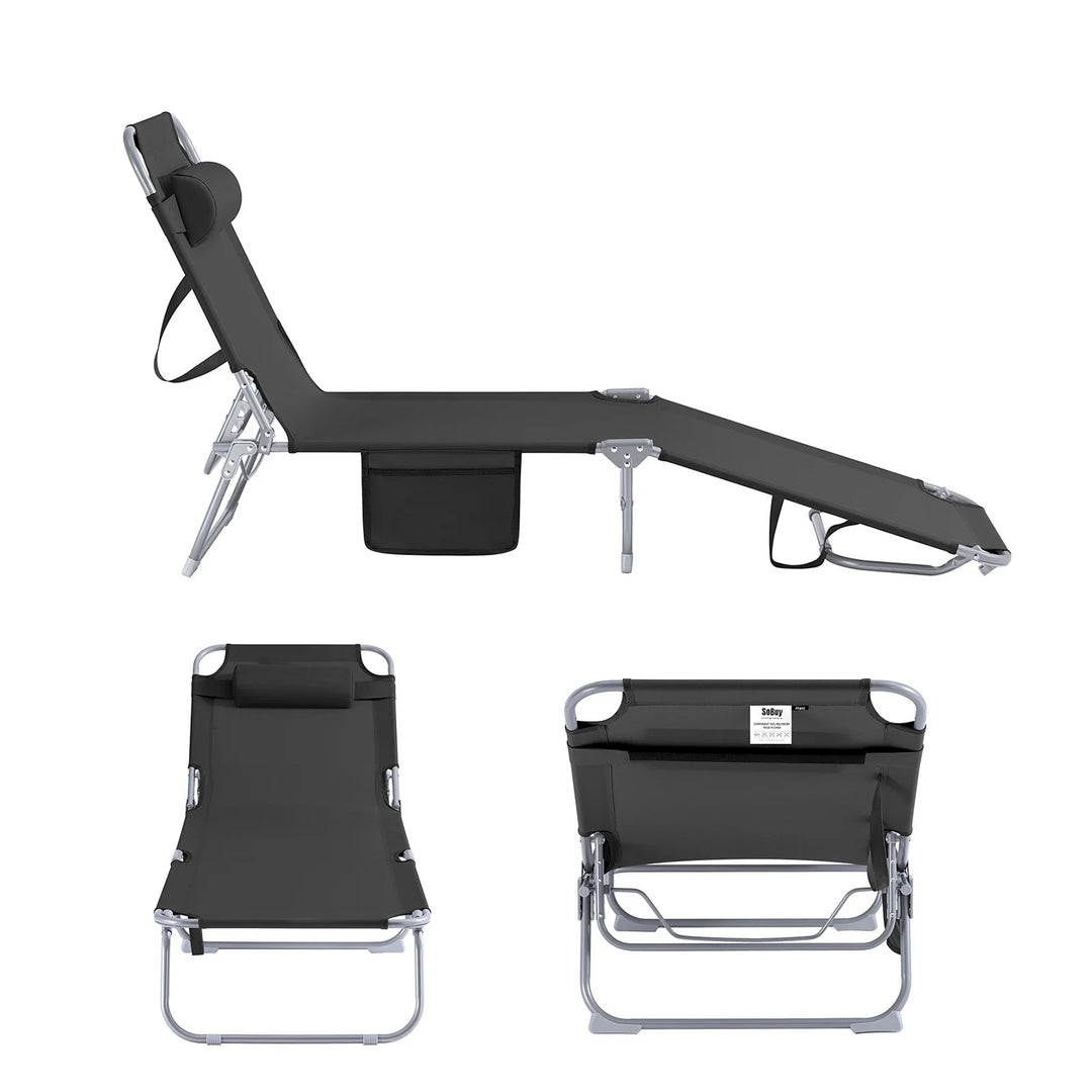 Foldbar solstol med nakkepude – til have og altan, sort