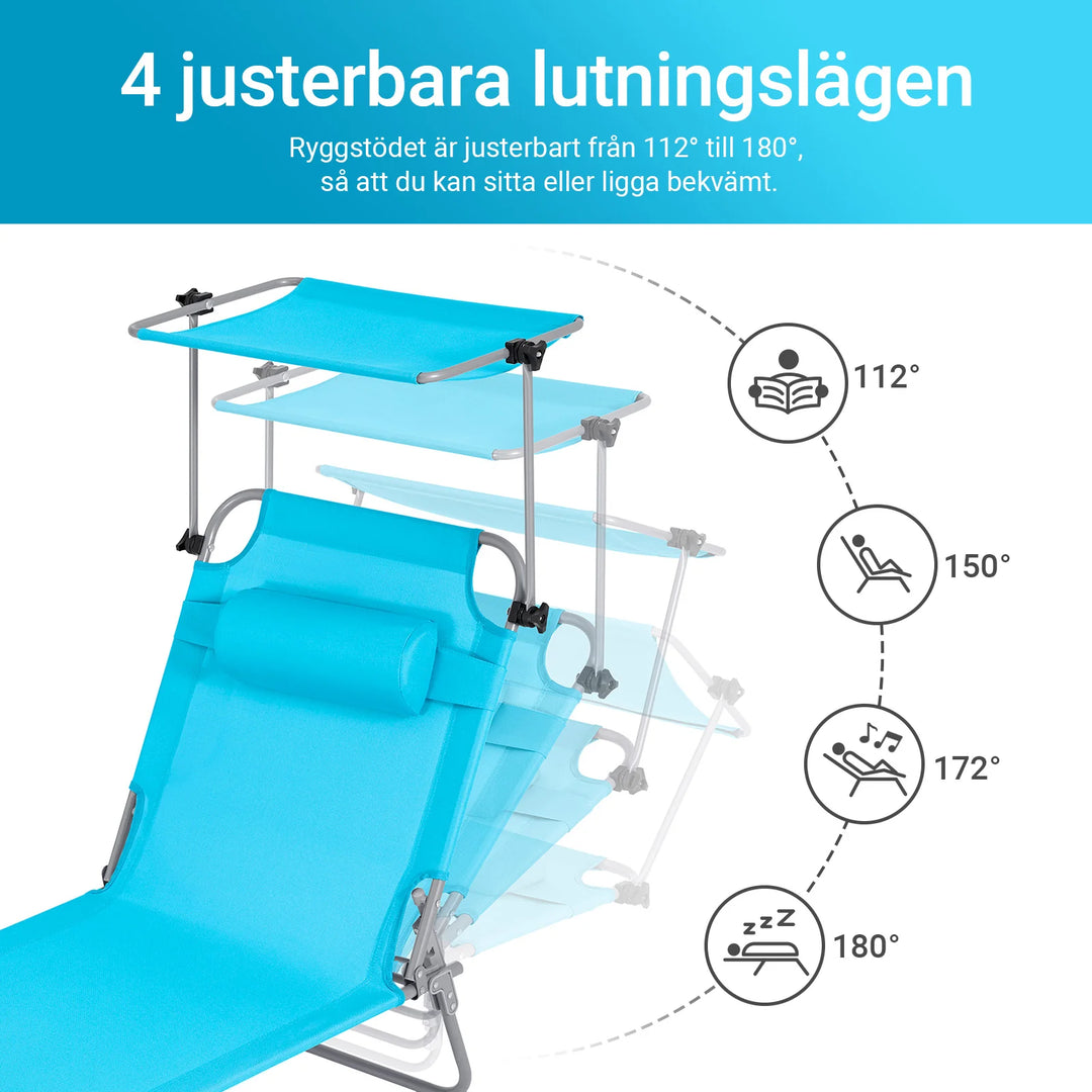 Foldbar solstol med nakkepude og justerbar solskærm – til have og altan, turkis