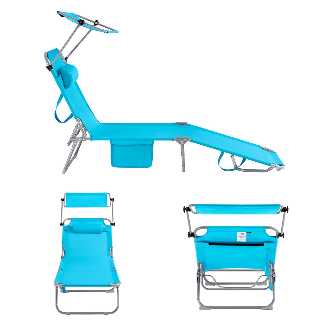 Foldbar solstol med nakkepude og justerbar solskærm – til have og altan, turkis