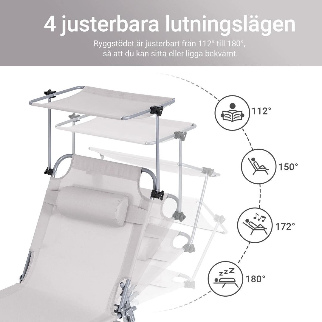 Foldbar solstol med nakkepude og justerbar solskærm – til have og altan, beige