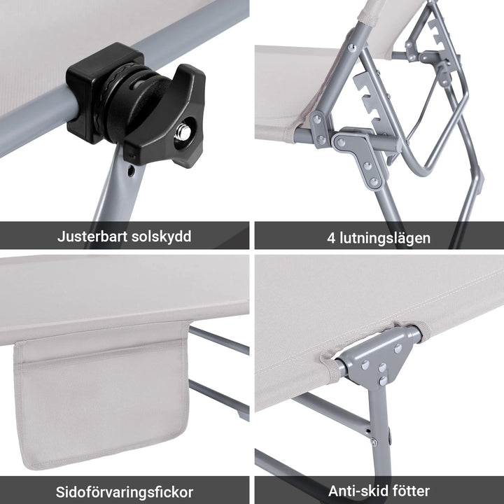 Foldbar solstol med nakkepude og justerbar solskærm – til have og altan, beige