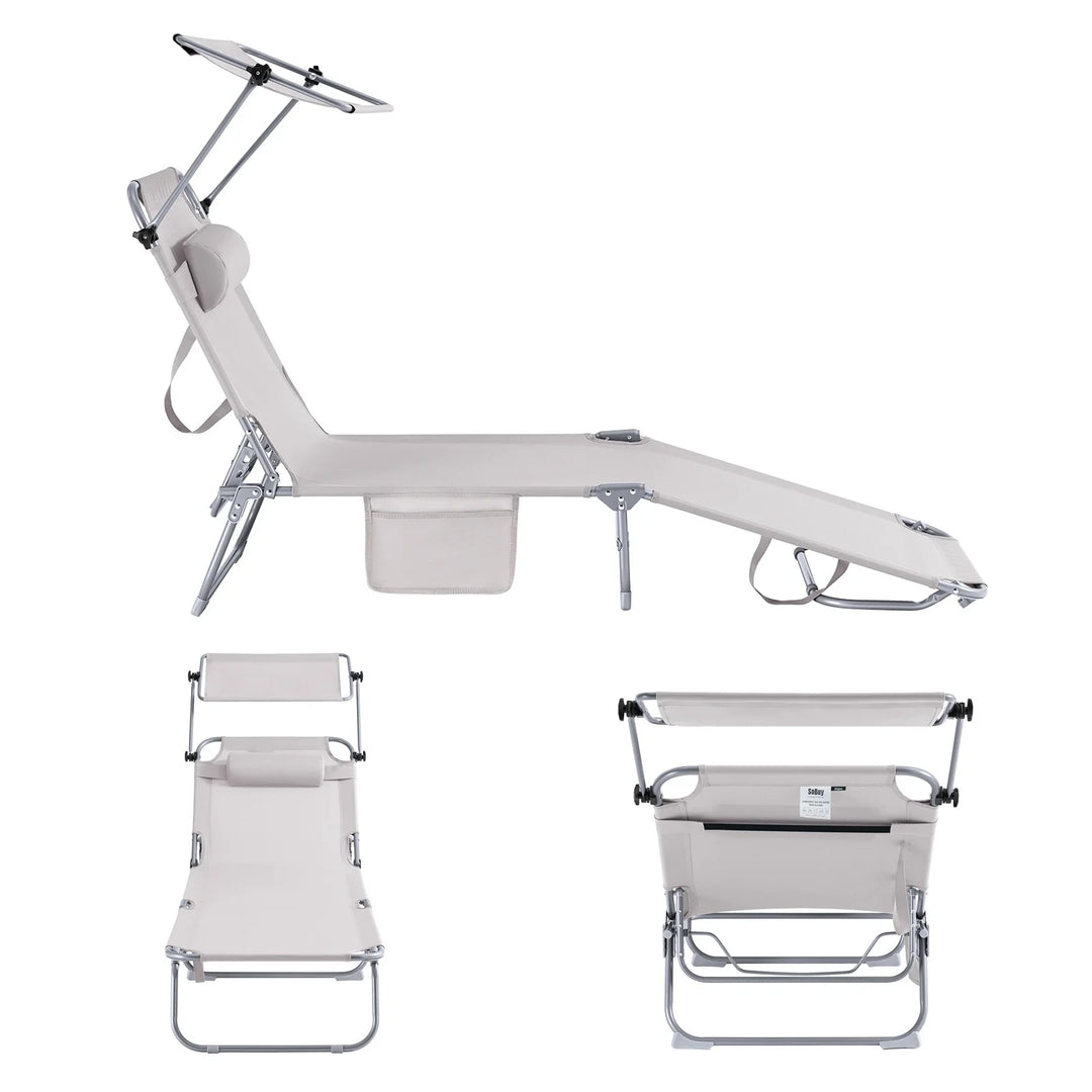 Foldbar solstol med nakkepude og justerbar solskærm – til have og altan, beige