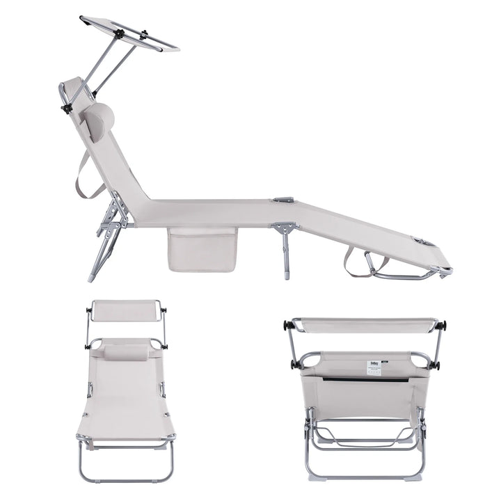 Foldbar solstol med nakkepude og justerbar solskærm – til have og altan, beige