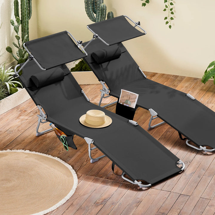 Foldbar Solstol med nakkepude og justerbar solskærm – til have og altan, sort