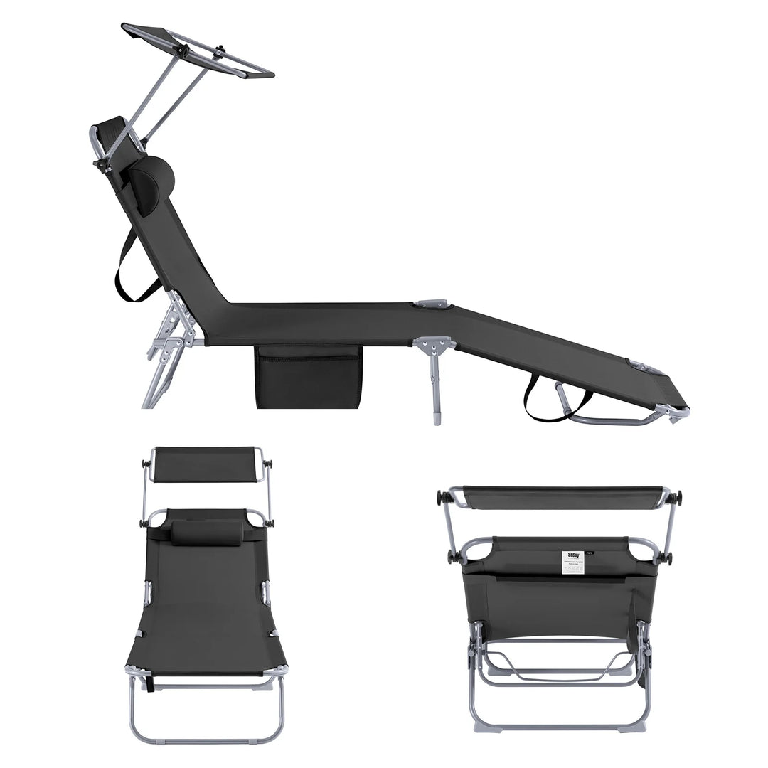 Foldbar Solstol med nakkepude og justerbar solskærm – til have og altan, sort