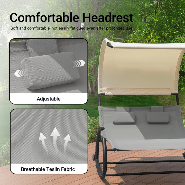 Liggestol til 2 personer, ergonomisk, indbygget parasol, B140 x D184 x H180 cm