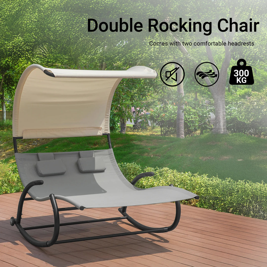 Liggestol til 2 personer, ergonomisk, indbygget parasol, B140 x D184 x H180 cm