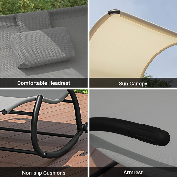 Liggestol til 2 personer, ergonomisk, indbygget parasol, B140 x D184 x H180 cm