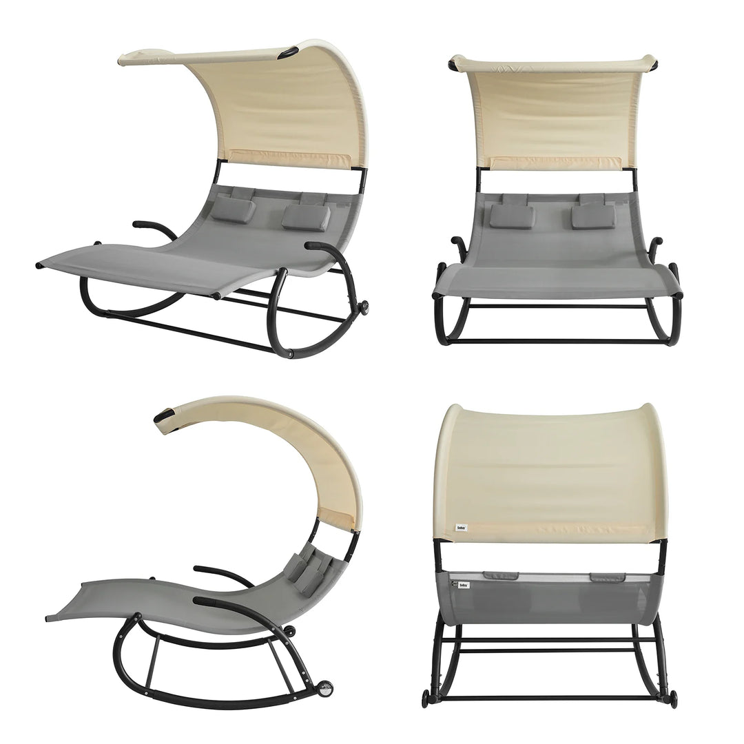 Liggestol til 2 personer, ergonomisk, indbygget parasol, B140 x D184 x H180 cm