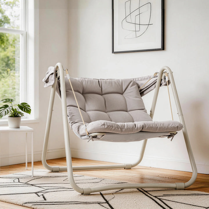 Hængende gyngestol med solskærm, beige, 108x163x126 cm
