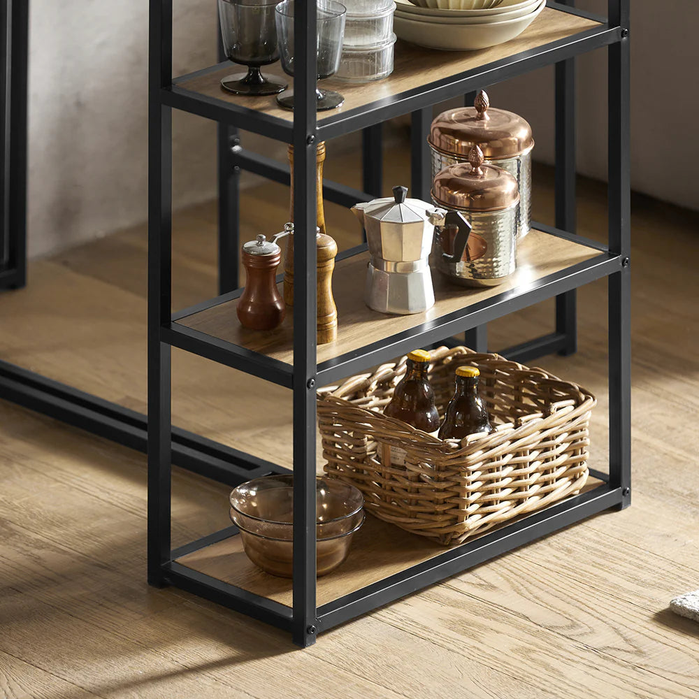 Barbordssæt i industriel stil, bord med 2 taburetter, brun med sorte ben