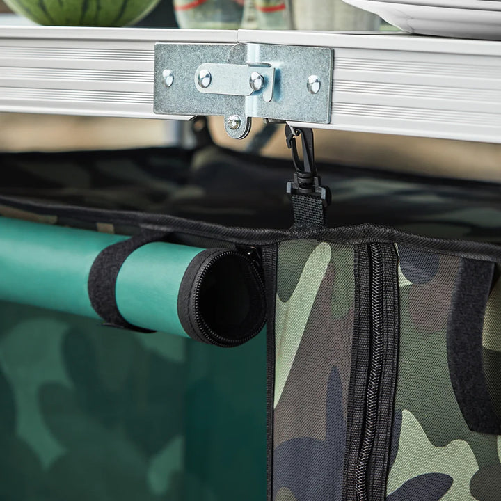 Robust, fleksibelt og praktisk – smart bord til udendørslivet i army-look, L120xB47xH(justerbar): 54-70 cm