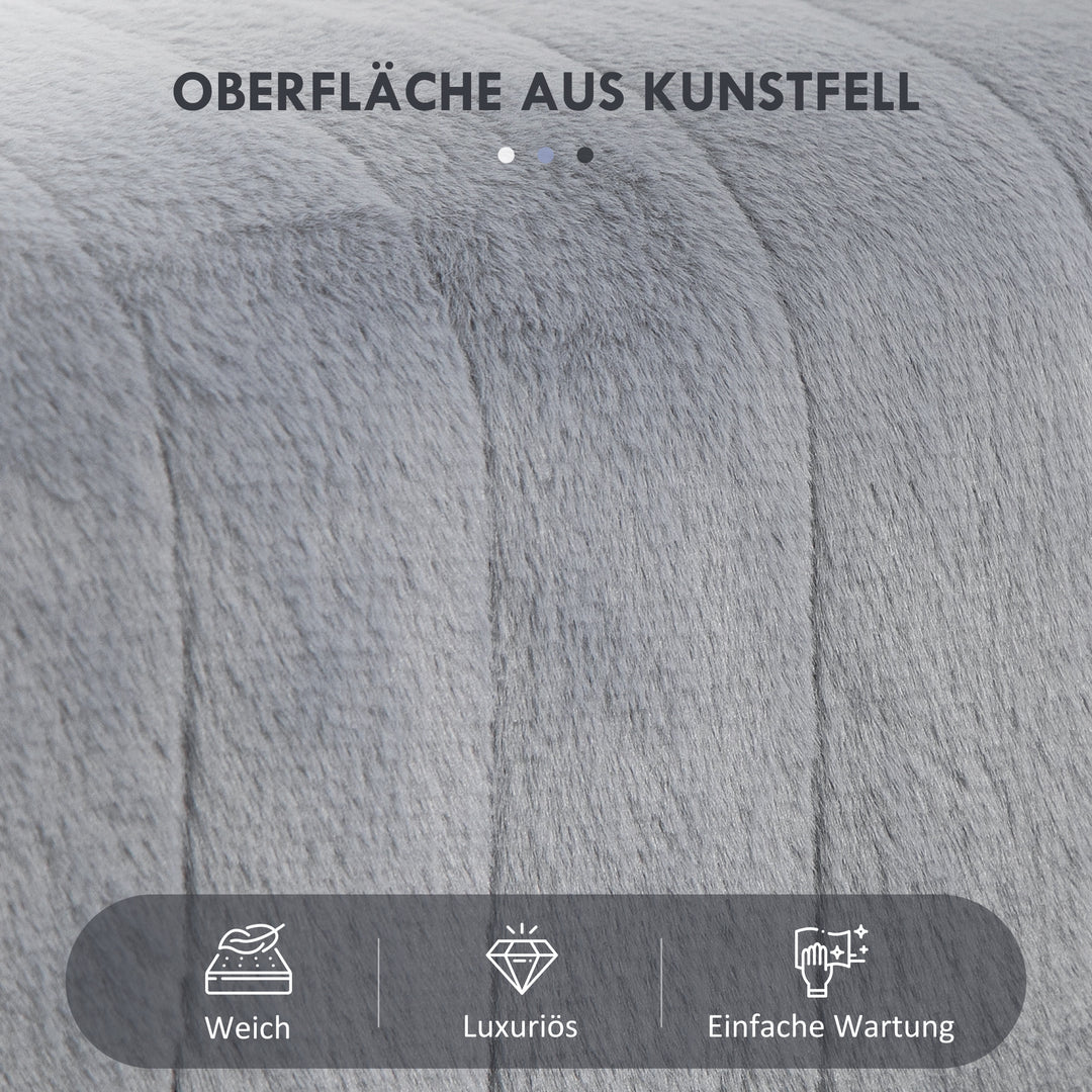 Bænk, quiltet sæde, betræk i kunstpels, metalben, op til 120 kg, 82 x 30 x 47 cm, grå/sort