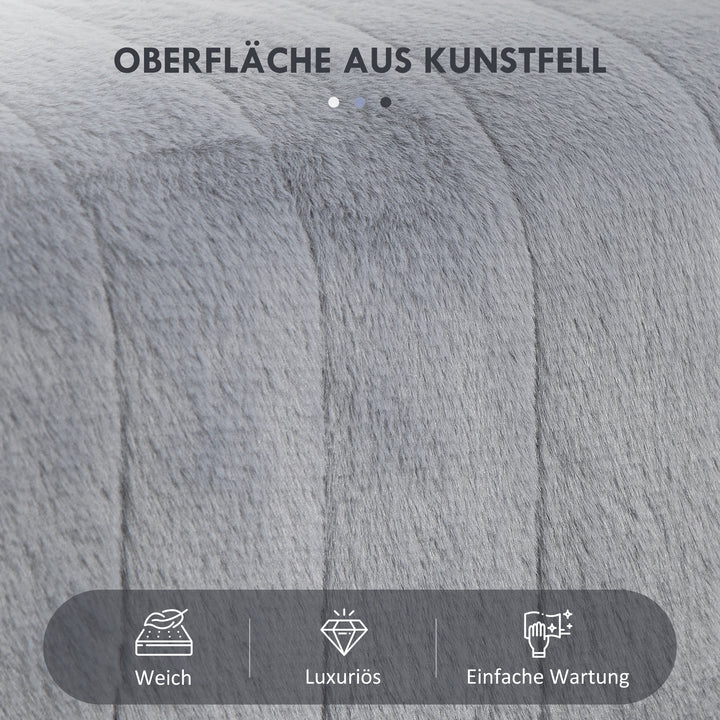 Bænk, quiltet sæde, betræk i kunstpels, metalben, op til 120 kg, 82 x 30 x 47 cm, grå/sort