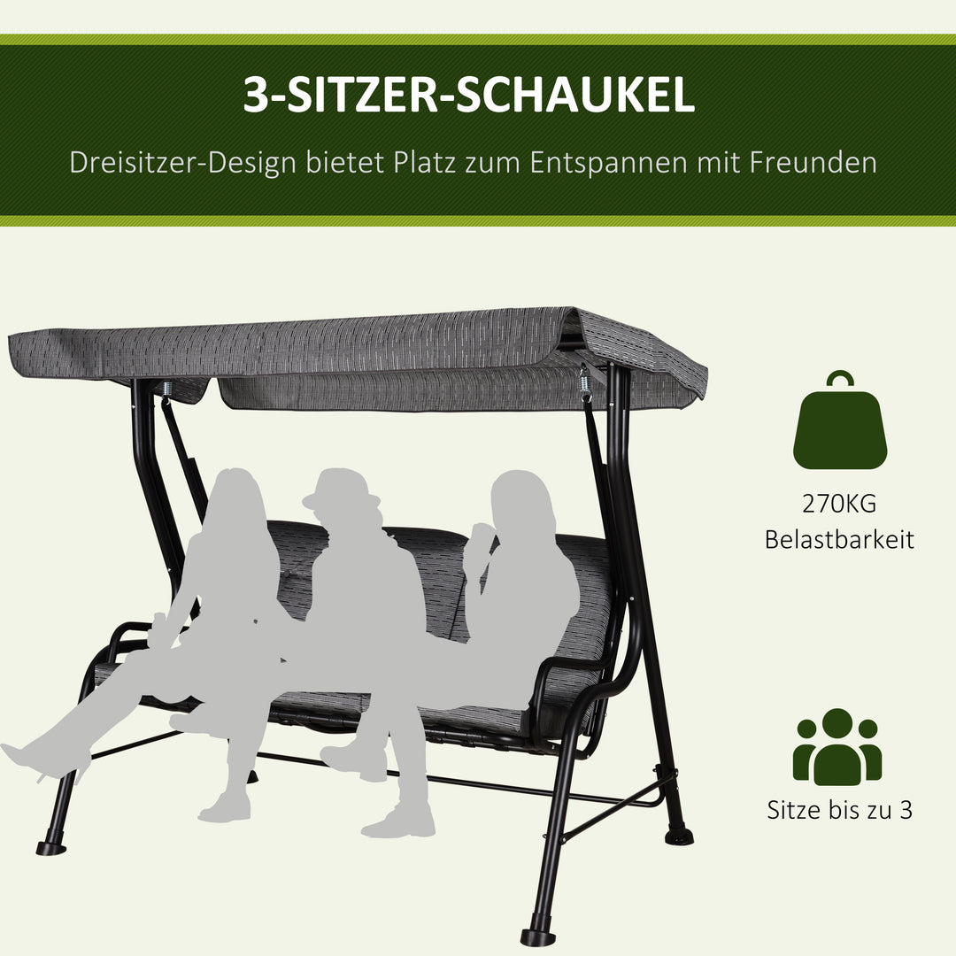 3-Personers havegynge med justerbar baldakin, 200 x 120 x 170 cm, gråt textilenestof