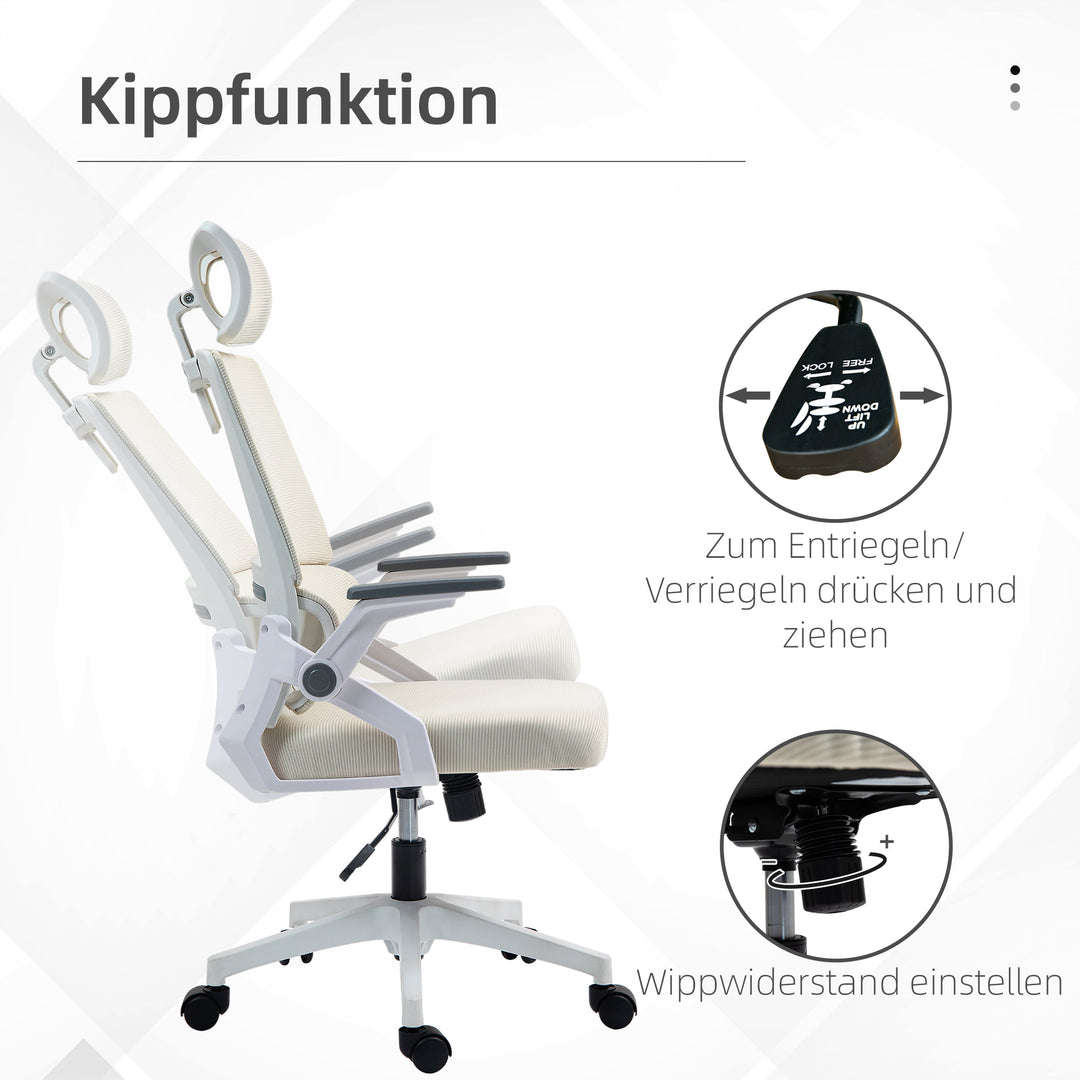 Kontorstol, skrivebordsstol, højdejusterbar, 1 nakkestøtte, 60 x 61 x 121,5 cm, beige