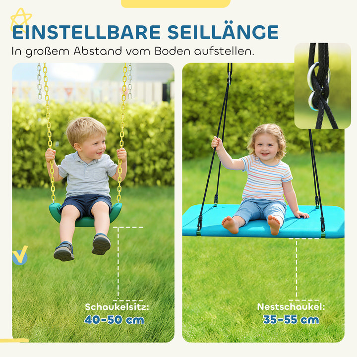 5-i-1 gyngesæt med justerbar redegynge, gymnastikringe, dobbeltsæde klatrestativ til 3-8 år, 440x175x203 cm