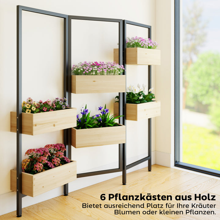 Blomsterkasse med afskærmning, højbed med foldbart espalier, 6 plantekasser med drænhuller, stål