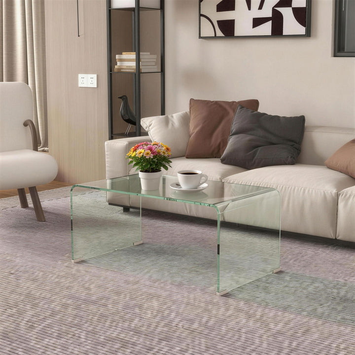 Robust sofabord i glas, design i ét stykke, enkelt og moderne, 80 x 45 x 35 cm, transparent
